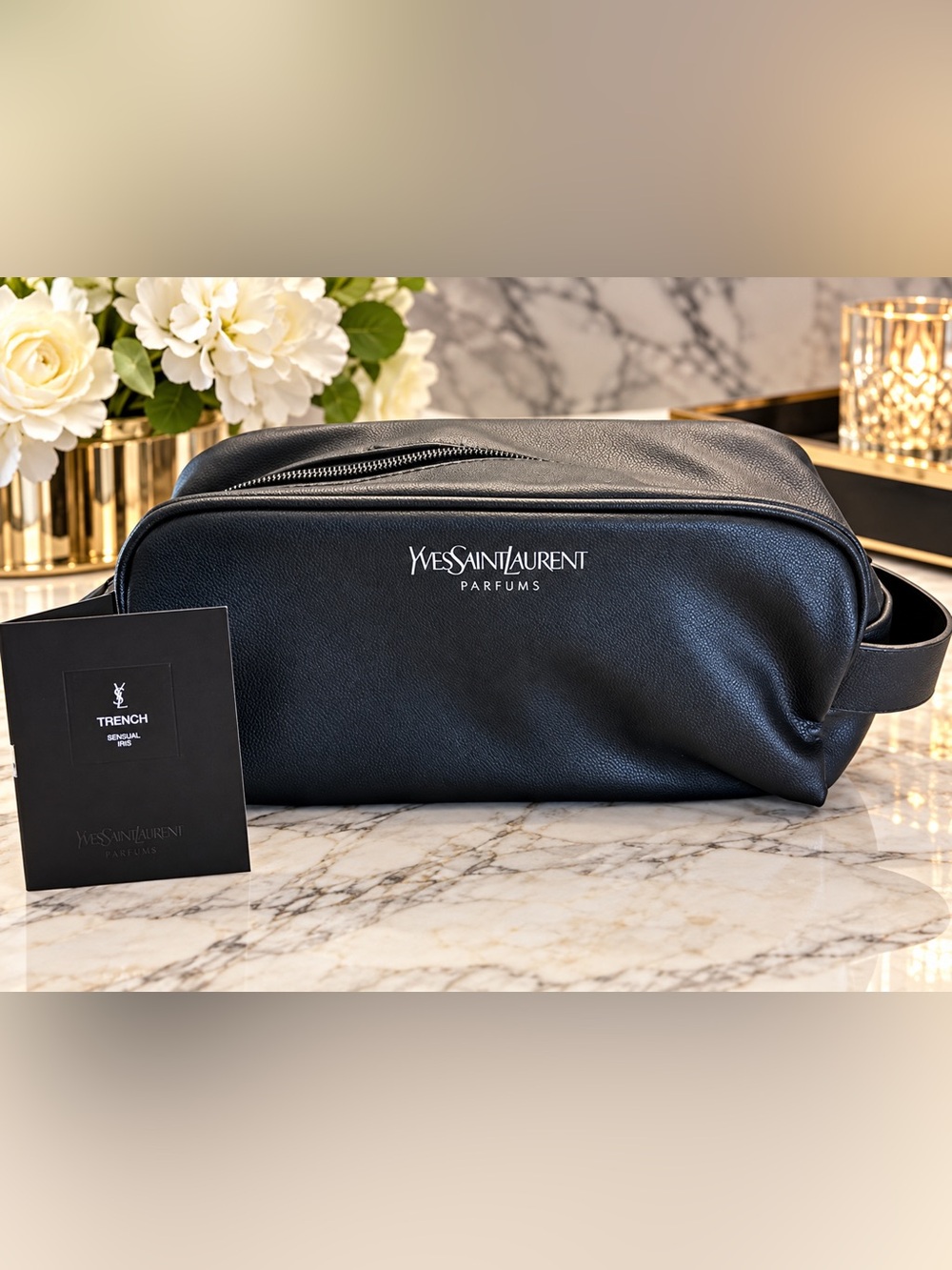 Yves Saint Laurent Parfums Unisex Black Leather Toiletry Bag- GWP